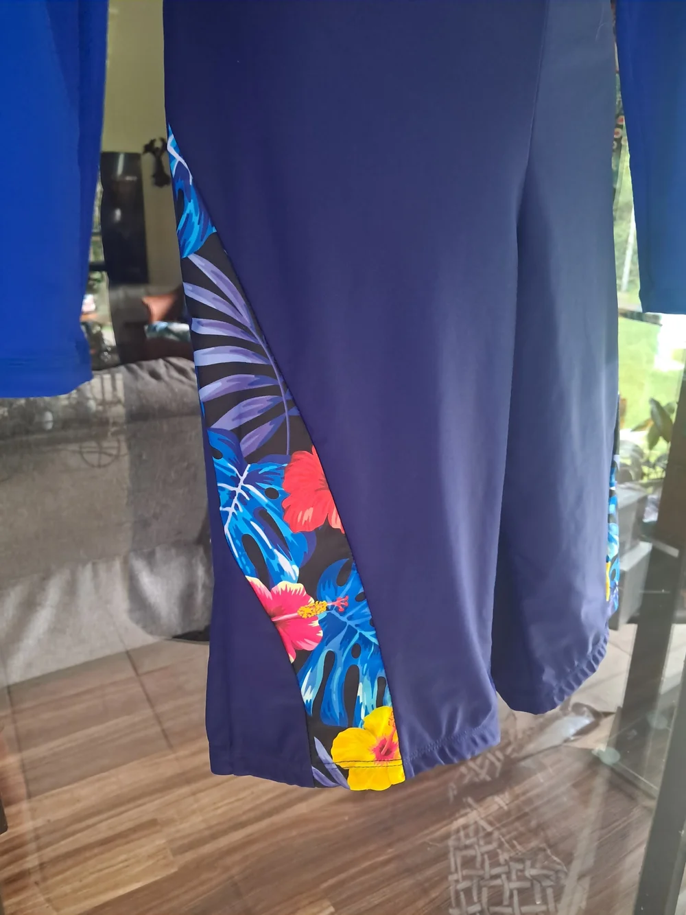 Blue Floral-Panel Swim Set